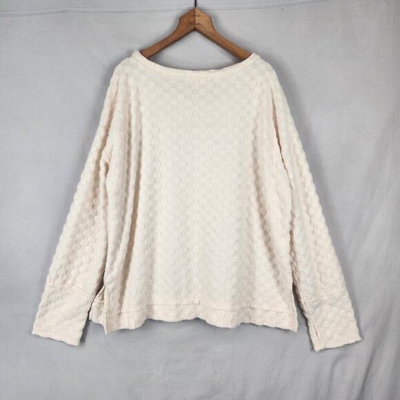 BiBi Fleece Textured Check Pullover Women's 2X Long Sleeve Ivory Soft Cozy - Picture 2 of 6
